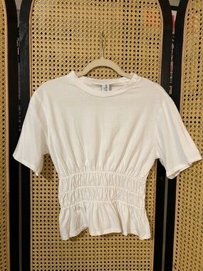 Casual White Smocked-Waist Tee